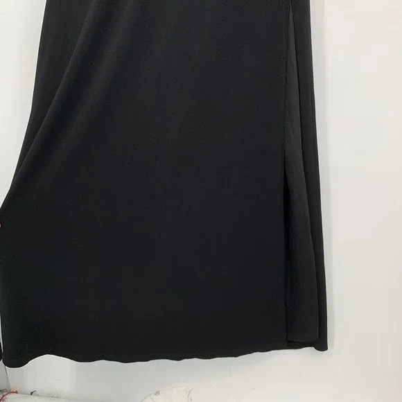 Lulus V Neck Spaghetti Strap Stretch Crepe Maxi Dress Bridesmaid Gown, Black - Picture 4 of 9